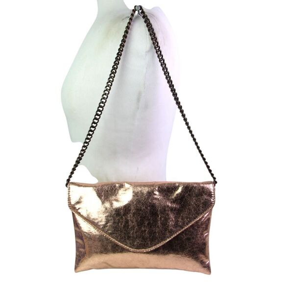 J.CREW PINK GOLD COATED CANVAS CHAIN STRAP ENVELOP SHOULDER BAG HANDBAG CLUTCH - Picture 2 of 12